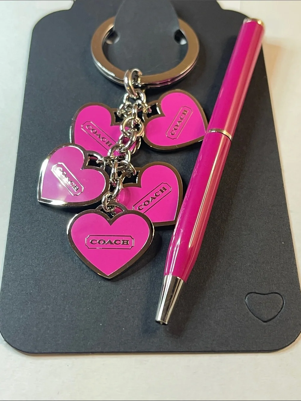 COACH Pink Heart Charm Keychain and Coach Pen